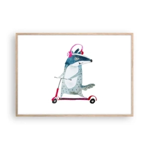 Pôster com moldura de carvalho claro - A alegria do texugo - 100x70 cm