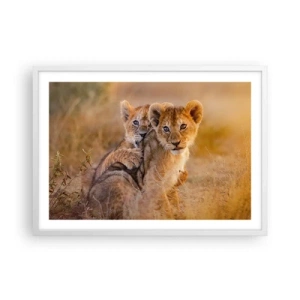 Pôster em moldura branca - Não perturbe! Estamos a divertir-nos - 70x50 cm