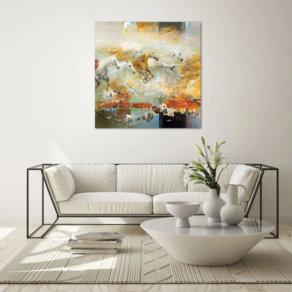 Quadro em vidro - A galope através da luz - 40x40 cm