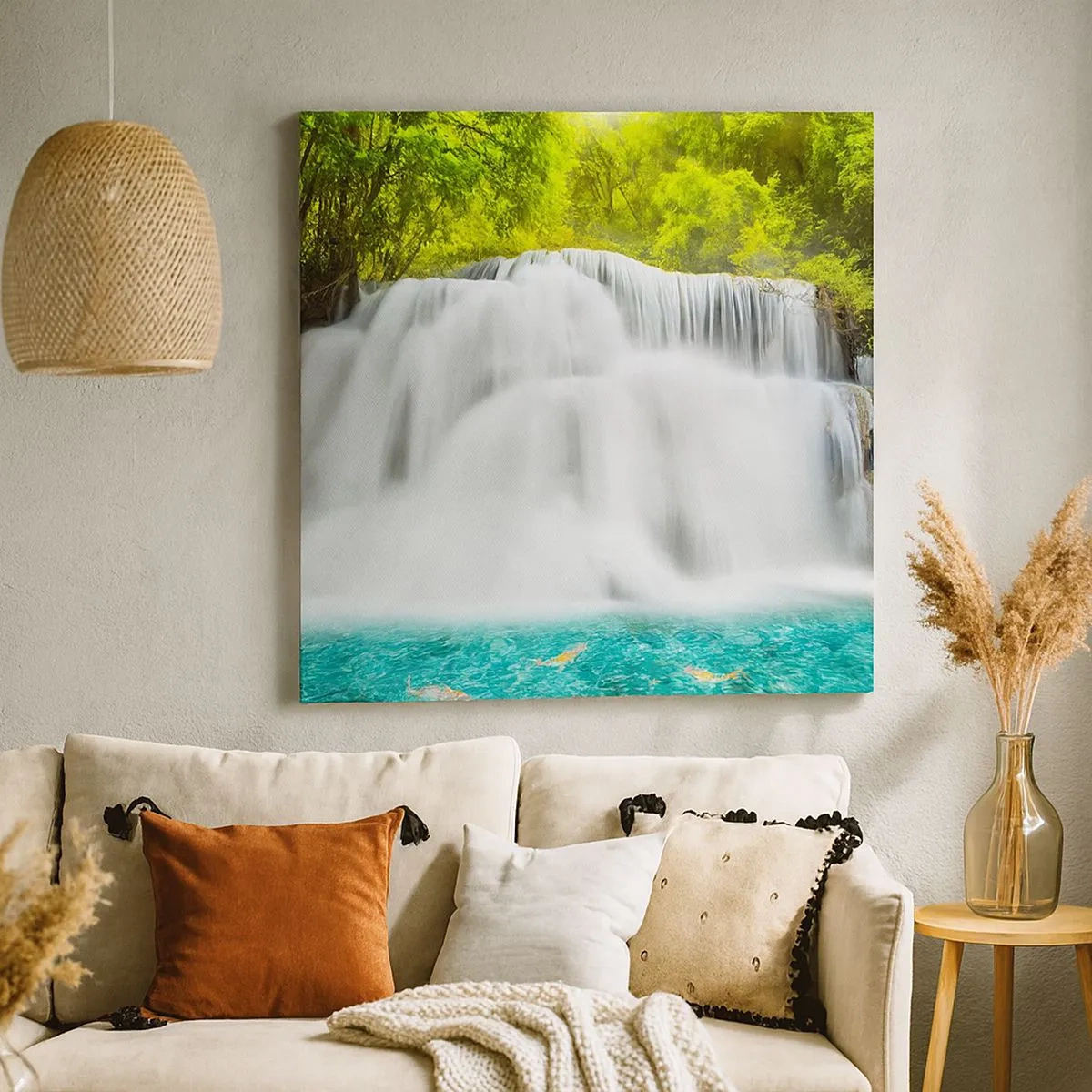 Quadro em tela - Cascata espumosa do verde ao azul - 30x30 cm