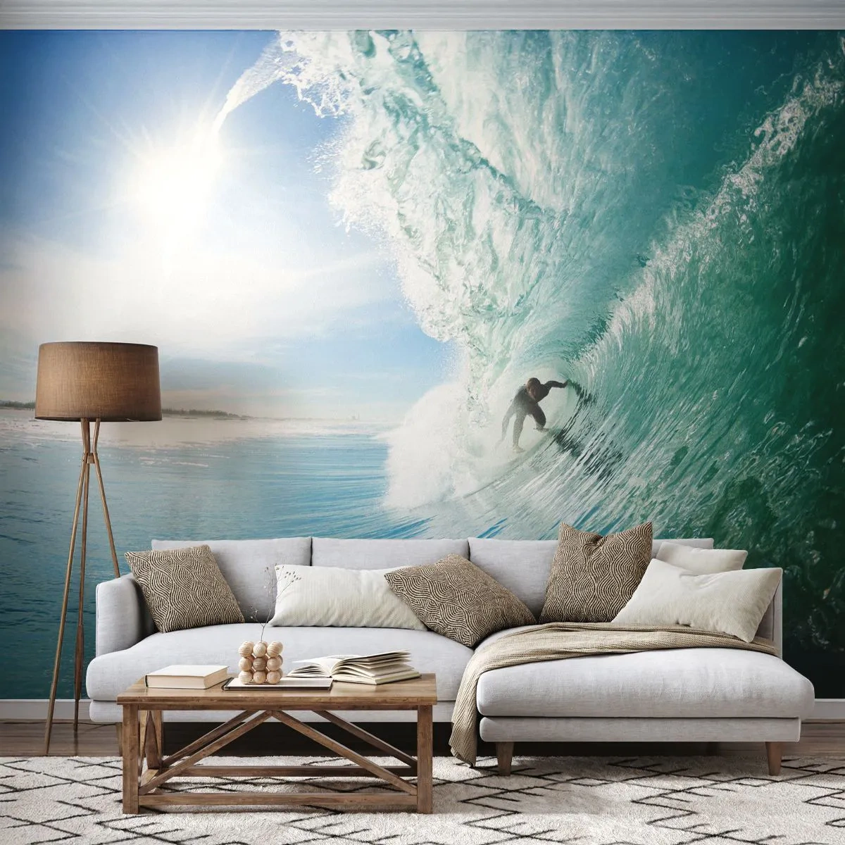 Papel de Parede Autocolante Deluxe Sticker - Na crista da onda - Paisagem, oceano, Surfista - 250x175 cm