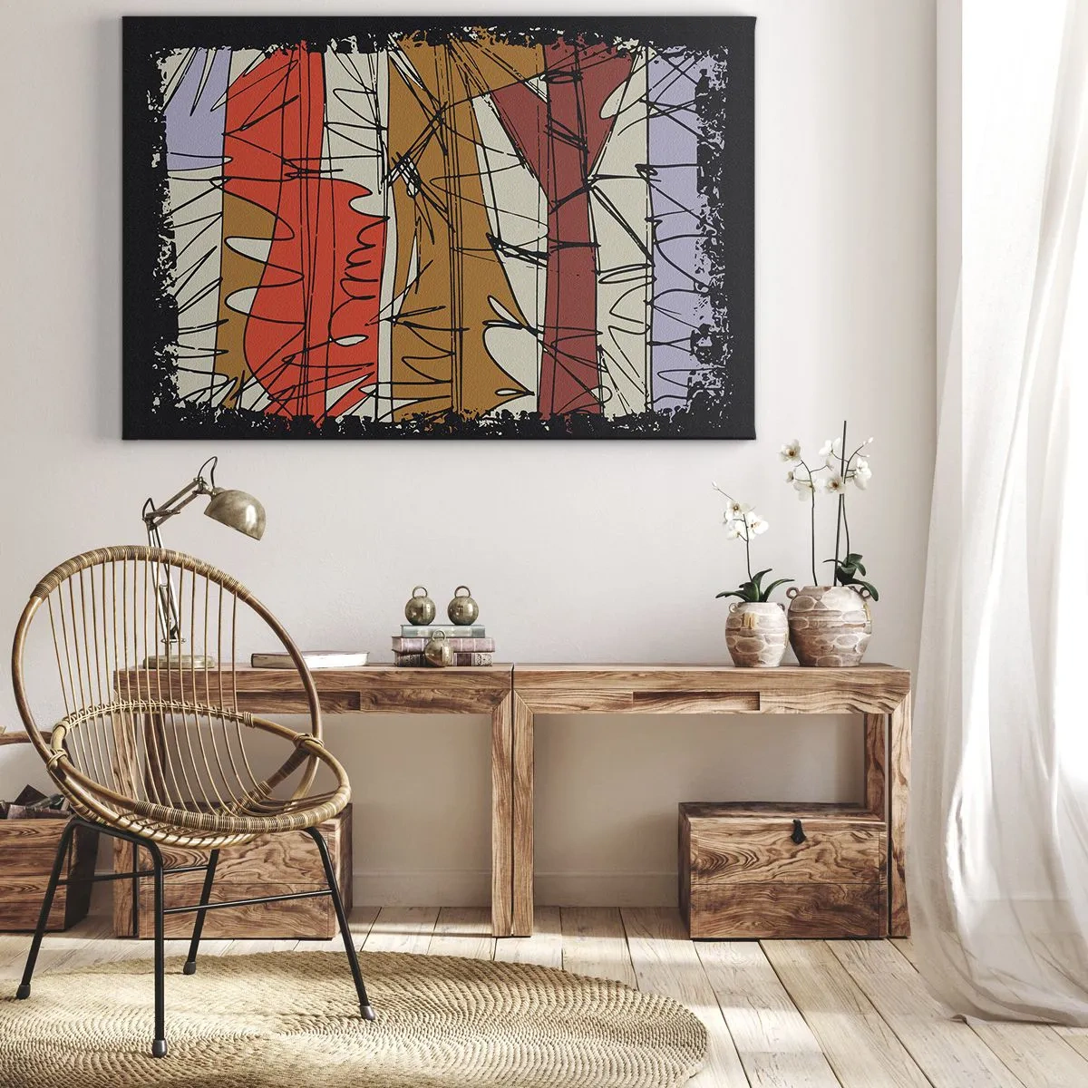 Quadro em tela - Composição abstrata em cores intensas - 70x50cm - Composição espontânea - Decoração de parede moderna para a sala de estar e quarto ARTTOR