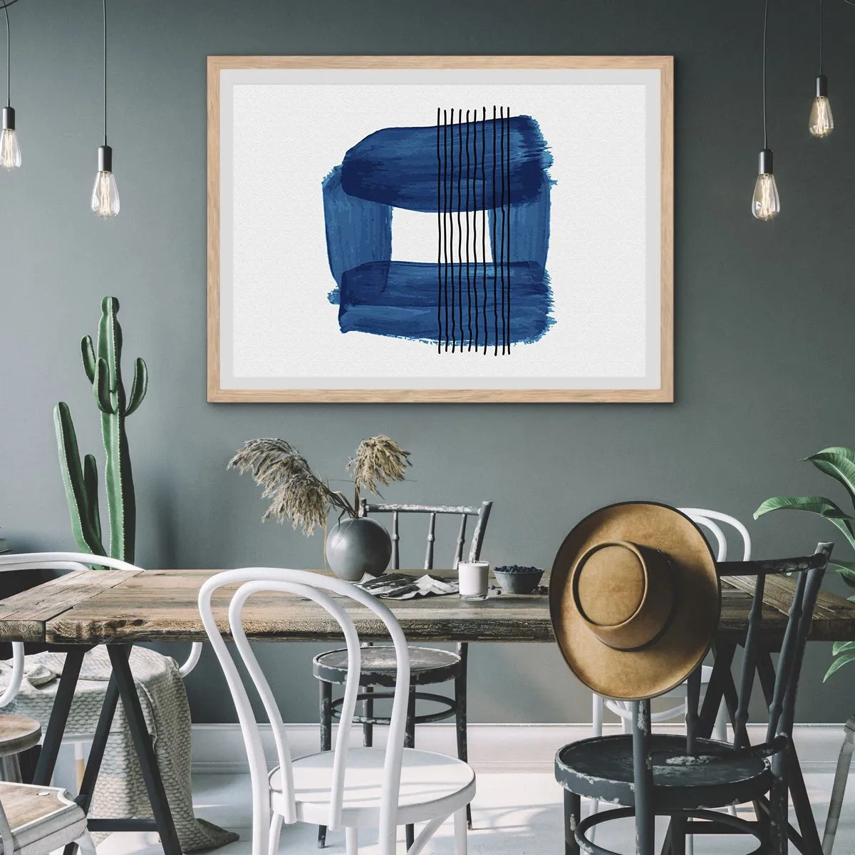 Pôster com moldura de carvalho claro - Composição azul-negra - 70x50 cm