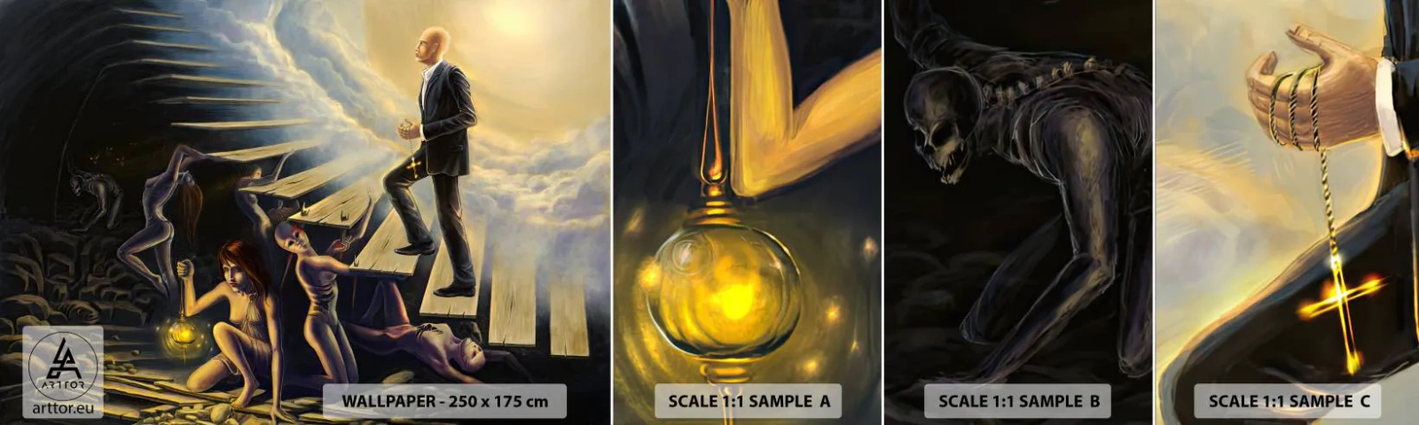 Amostra de papel de parede autocolante Deluxe Sticker - A viagem de Dante à luz - Abstração, Fantasia, Pessoas - 100x30 cm