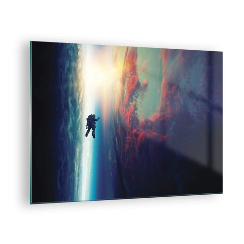 Quadro em vidro - Um astronauta vagando pelo espaço em direção à luz - 70x50cm - Enfrentando o universo - Decoração de parede moderna para a sala de estar e quarto ARTTOR