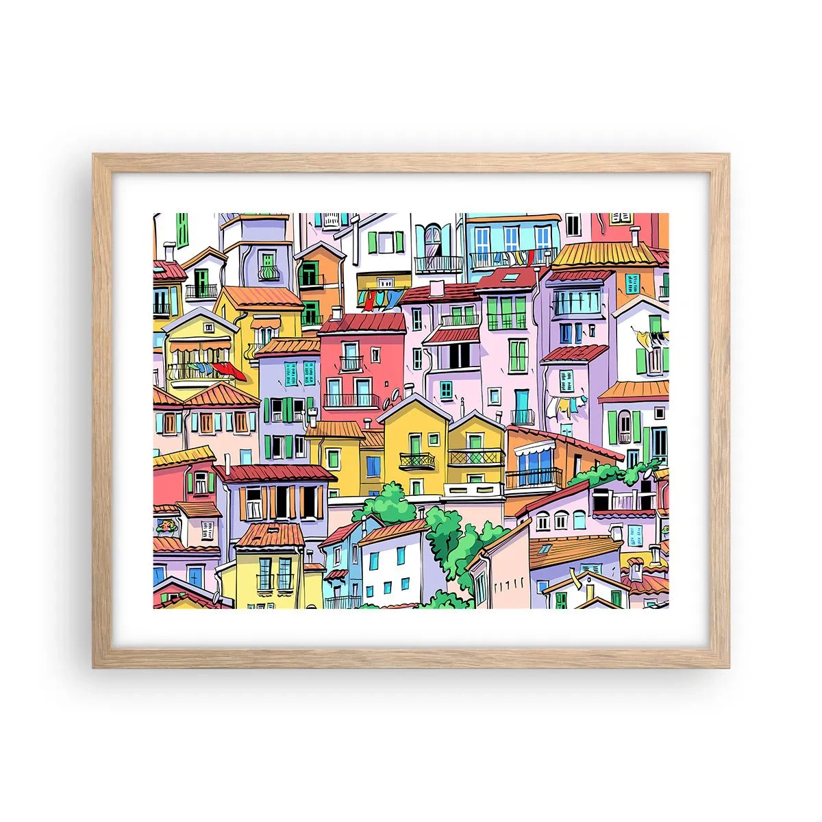 Pôster com moldura de carvalho claro - Cidade divertida - 50x40 cm
