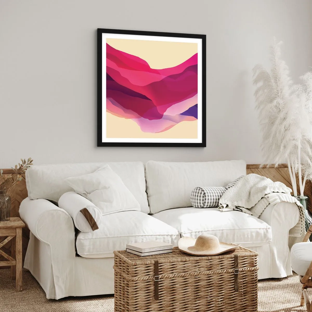 Pôster com moldura preta - Ondas de roxo - 60x60 cm