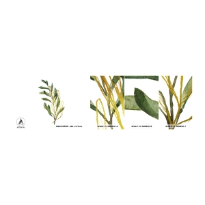 Amostra de Papel de Parede Standard Eco - Tudo que é bom - Folhas, Oliva, Plantar - 100x30 cm