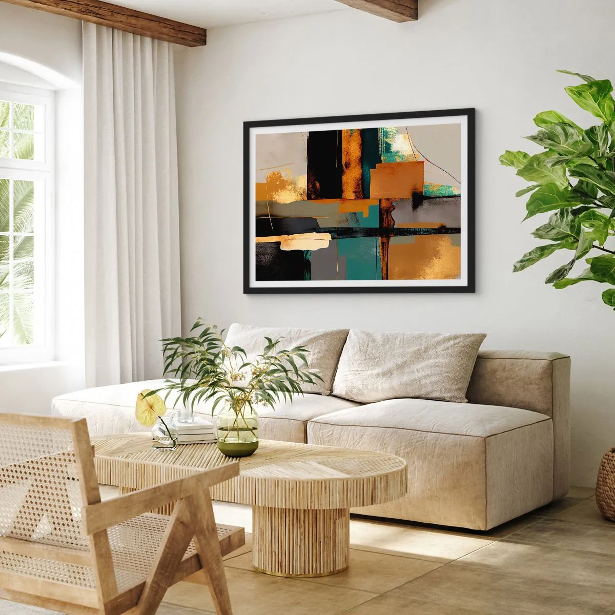 Pôster com moldura preta - Abstração – luz e sombra - 100x70 cm