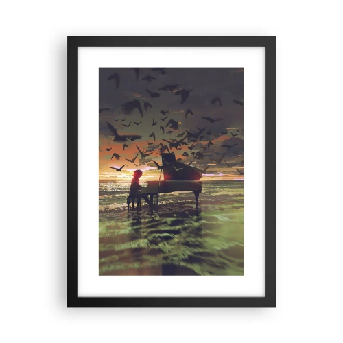 Pôster com moldura preta - Um concerto de piano e ondas - 30x40 cm