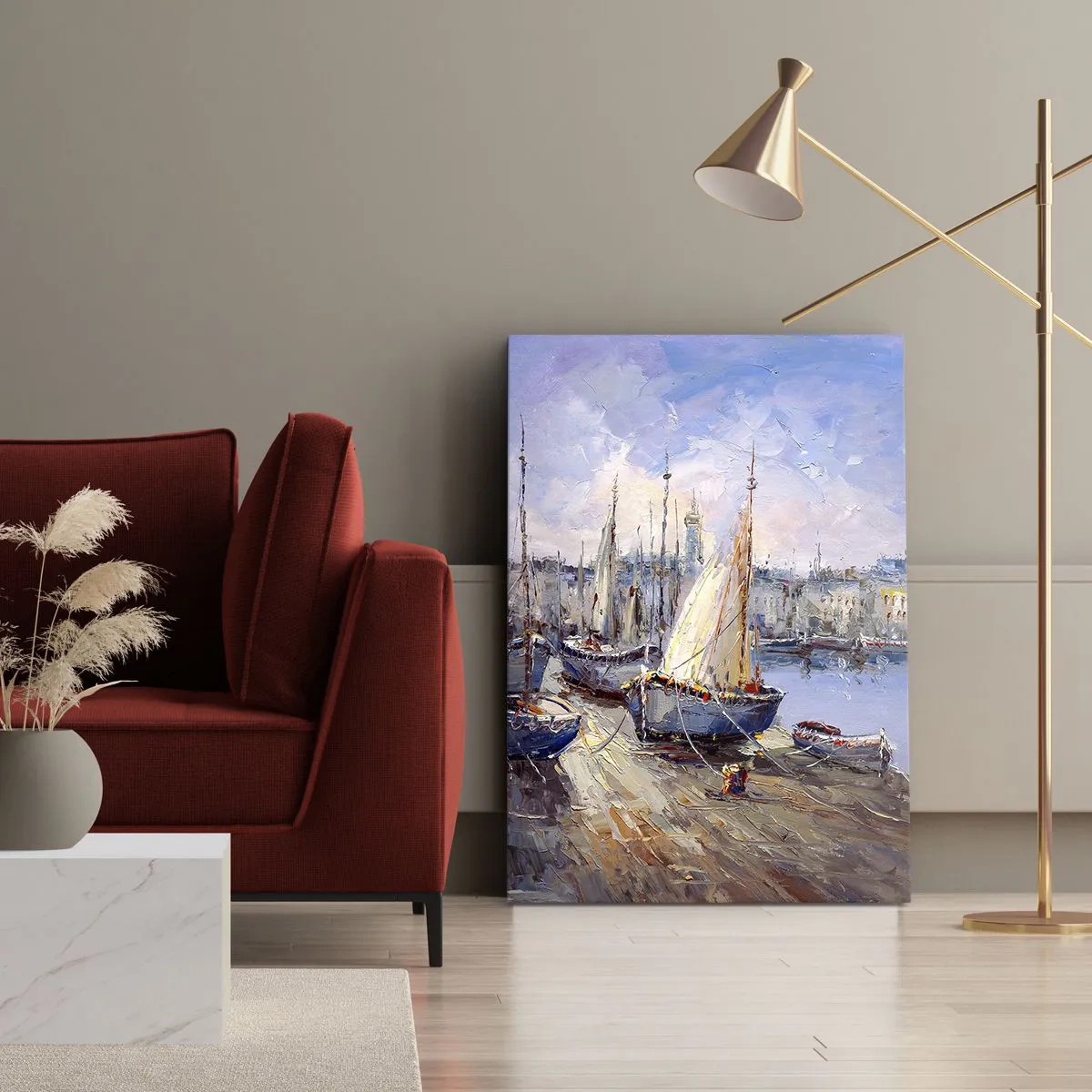 Quadro em tela - Uma cidade à beira da baía - 50x70 cm