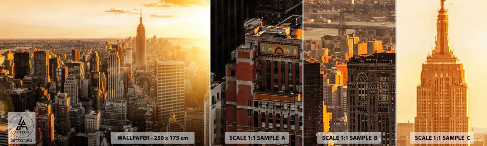 Amostra de papel de parede autocolante Deluxe Sticker - Crescer ao sol - Cidade, Nova Iorque, Arquitetura - 100x30 cm