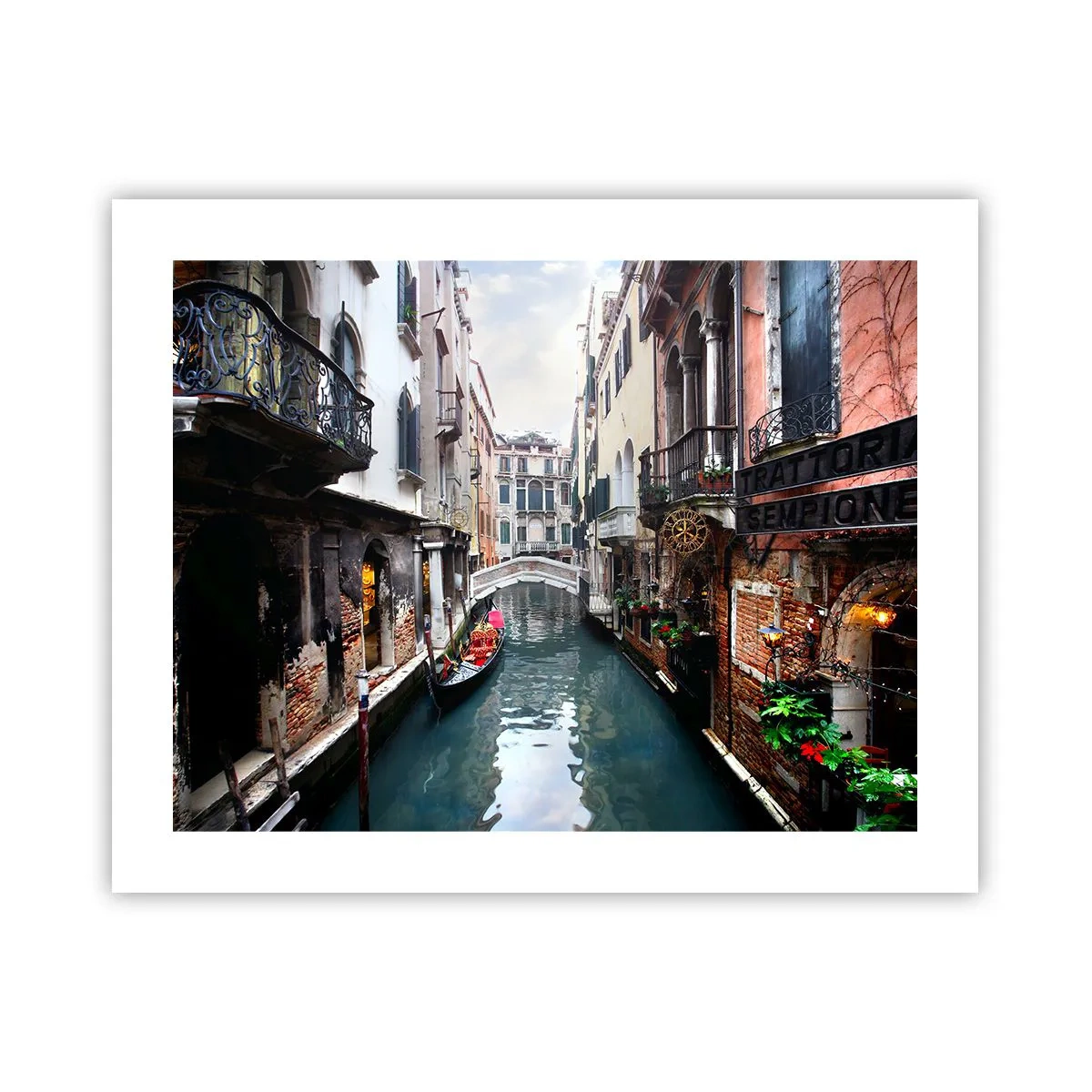 Pôster - Paisagem veneziana com gôndola e ponte - 50x40 cm