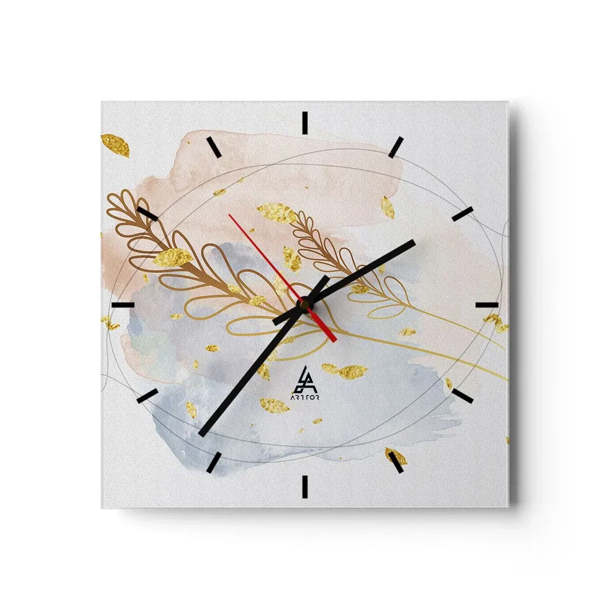 Relógio de parede - Relógio em vidro - Explosão dourada - 30x30 cm