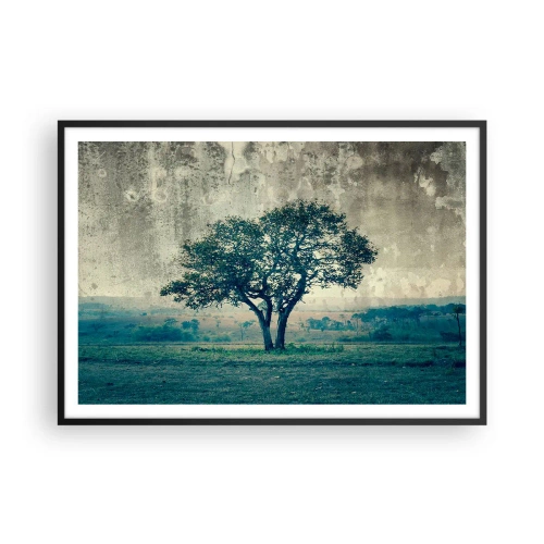 Pôster com moldura preta - Uma macieira num prado azul? - 100x70 cm