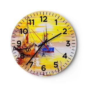 Relógio de parede - Relógio em vidro - Um merecido descanso no porto - 30x30 cm