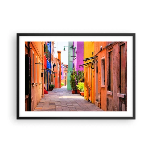 Pôster com moldura preta - Beco arco-íris - 70x50 cm
