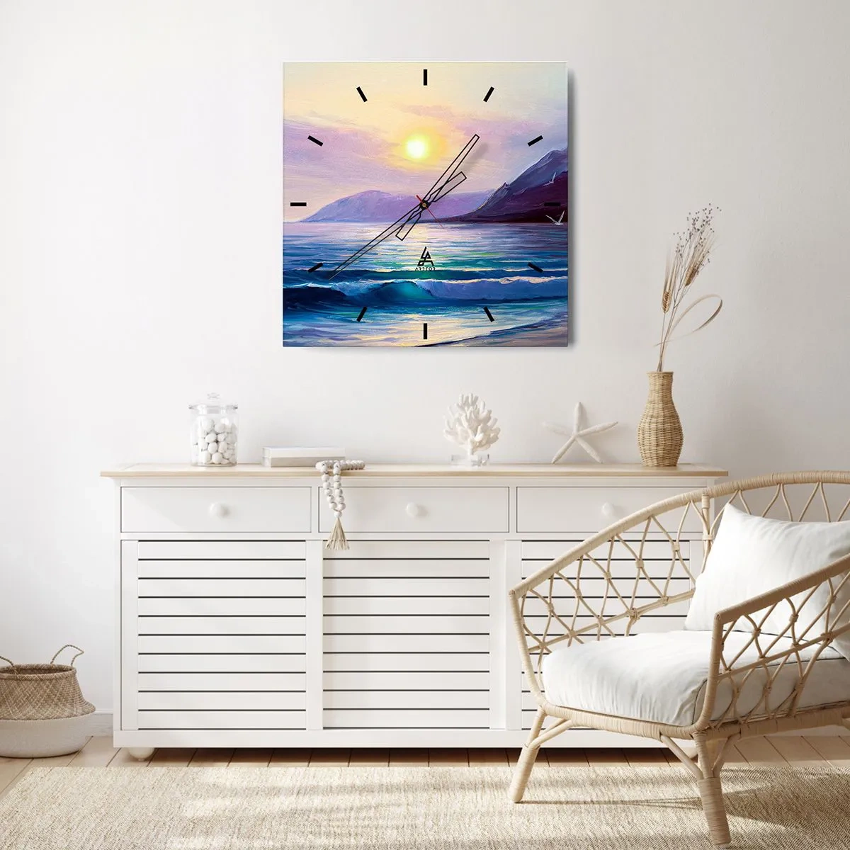 Relógio de parede - Relógio em vidro - Cristal de água e ar - 40x40 cm