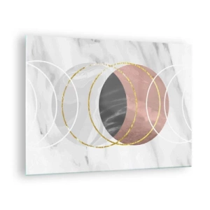 Quadro em vidro - Círculos geométricos em tons de cobre, dourado e mármore - 70x50cm - Música das esferas - Decoração de parede moderna para a sala de estar e quarto ARTTOR