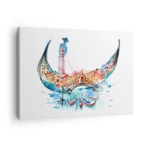 Quadro em tela - Uma composição em aquarela de Veneza em forma de gôndola - 70x50cm - Navegamos pela cidade - Decoração de parede moderna para a sala de estar e quarto ARTTOR