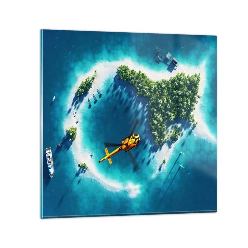 Quadro em vidro - Compre uma ilha para si - 70x70 cm