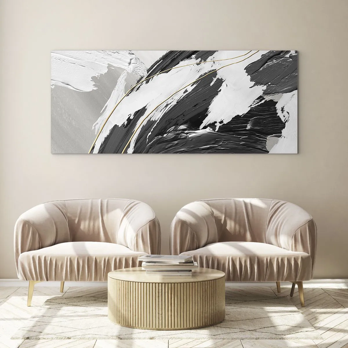 Quadro em vidro - Abstração em grande escala - 120x50 cm
