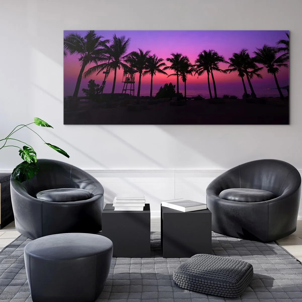 Quadro em vidro - Uma noite sob as palmeiras - 100x40 cm