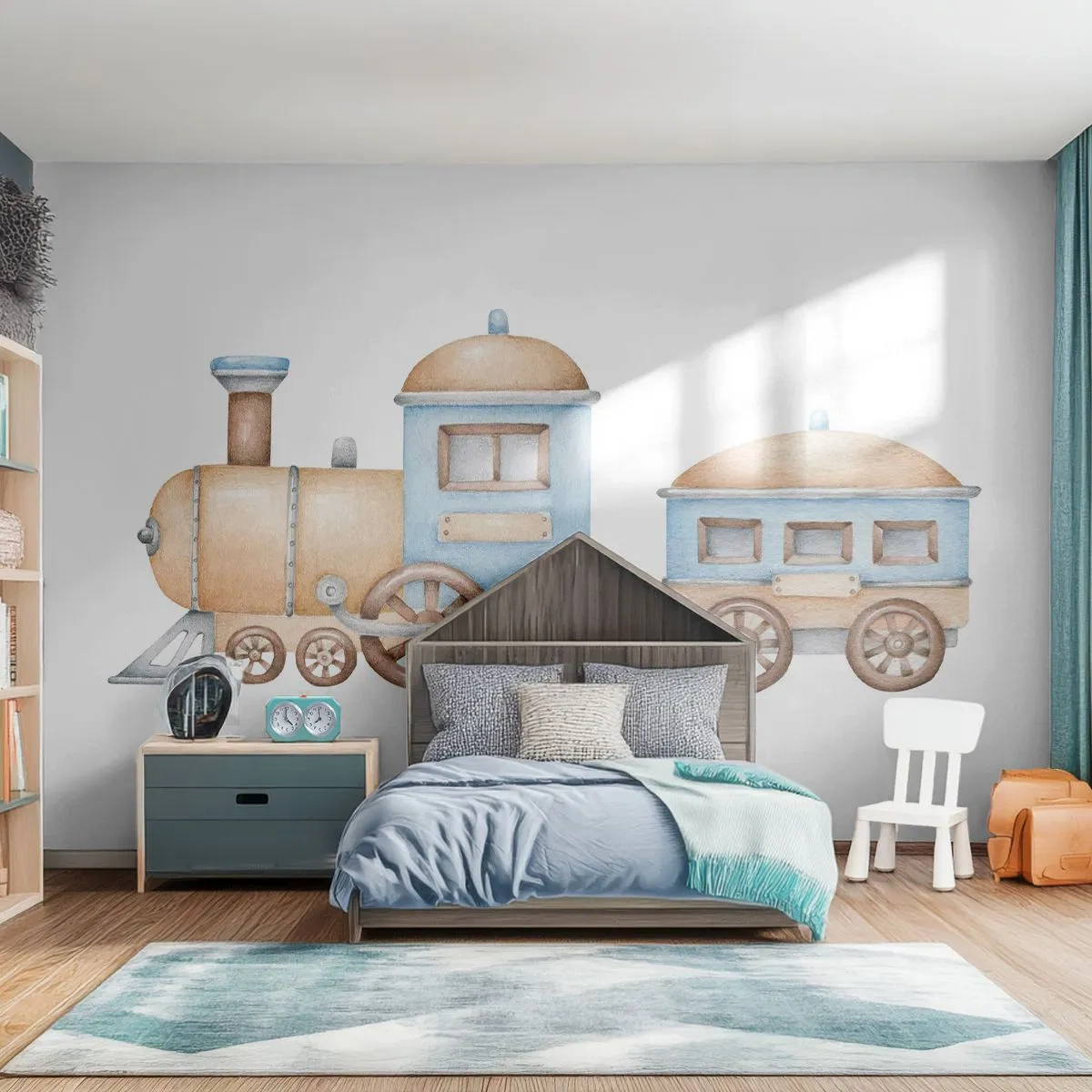 Papel de Parede Premium Canvas - Parado na estação... - Infantil, Trem, Retrô - 300x210 cm