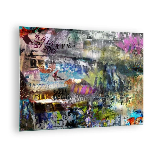 Quadro em vidro - Colagem de grafite abstrato colorido - 70x50cm - Colagem de memórias - Decoração de parede moderna para a sala de estar e quarto ARTTOR