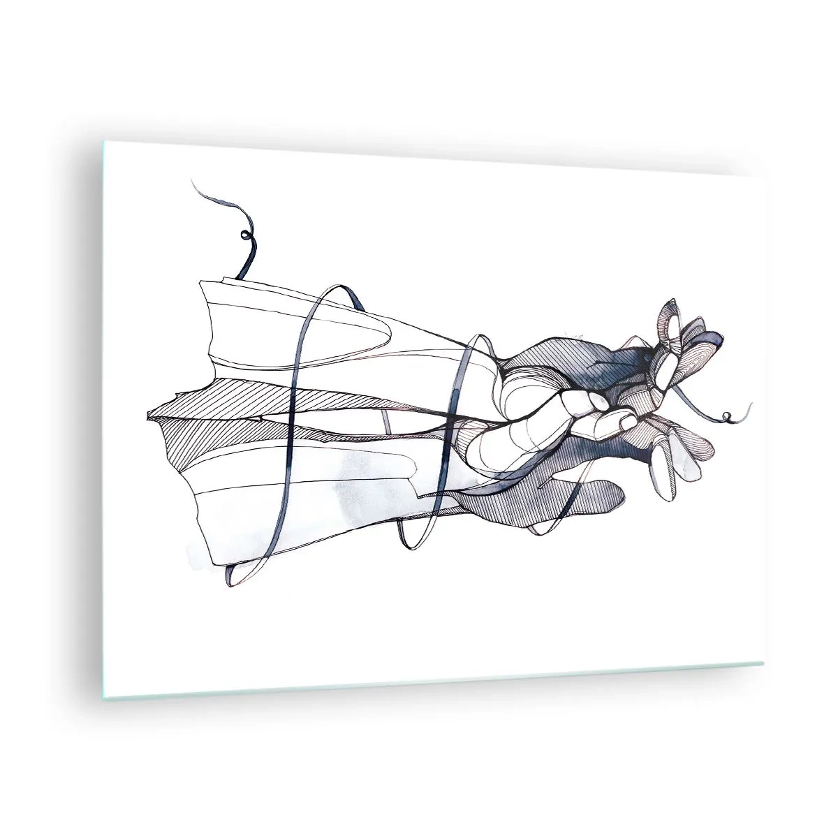 Quadro em vidro - Ilustração artística de uma mão segurando uma flor - 70x50cm - Estudo do toque - Decoração de parede moderna para a sala de estar e quarto ARTTOR