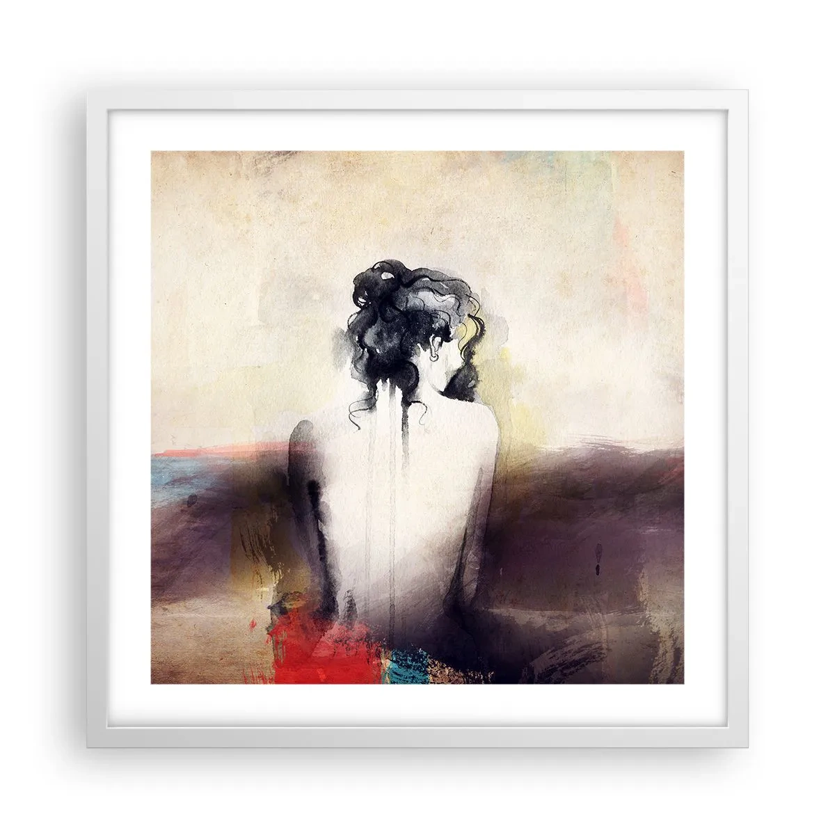 Pôster em moldura branca - Linhas suaves, formas ovais - 50x50 cm