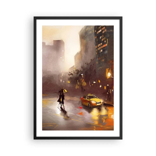 Pôster com moldura preta - Uma pintura em aquarela de uma cidade noturna à luz de lanternas - 50x70cm - Nas luzes de Nova Iorque - Decoração de parede moderna para a sala de estar e quarto ARTTOR