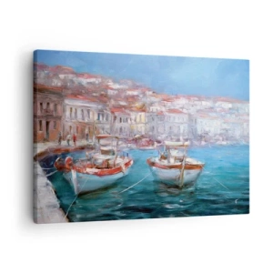 Quadro em tela - Barcos em uma pitoresca baía italiana - 70x50cm - Baía italiana - Decoração de parede moderna para a sala de estar e quarto ARTTOR