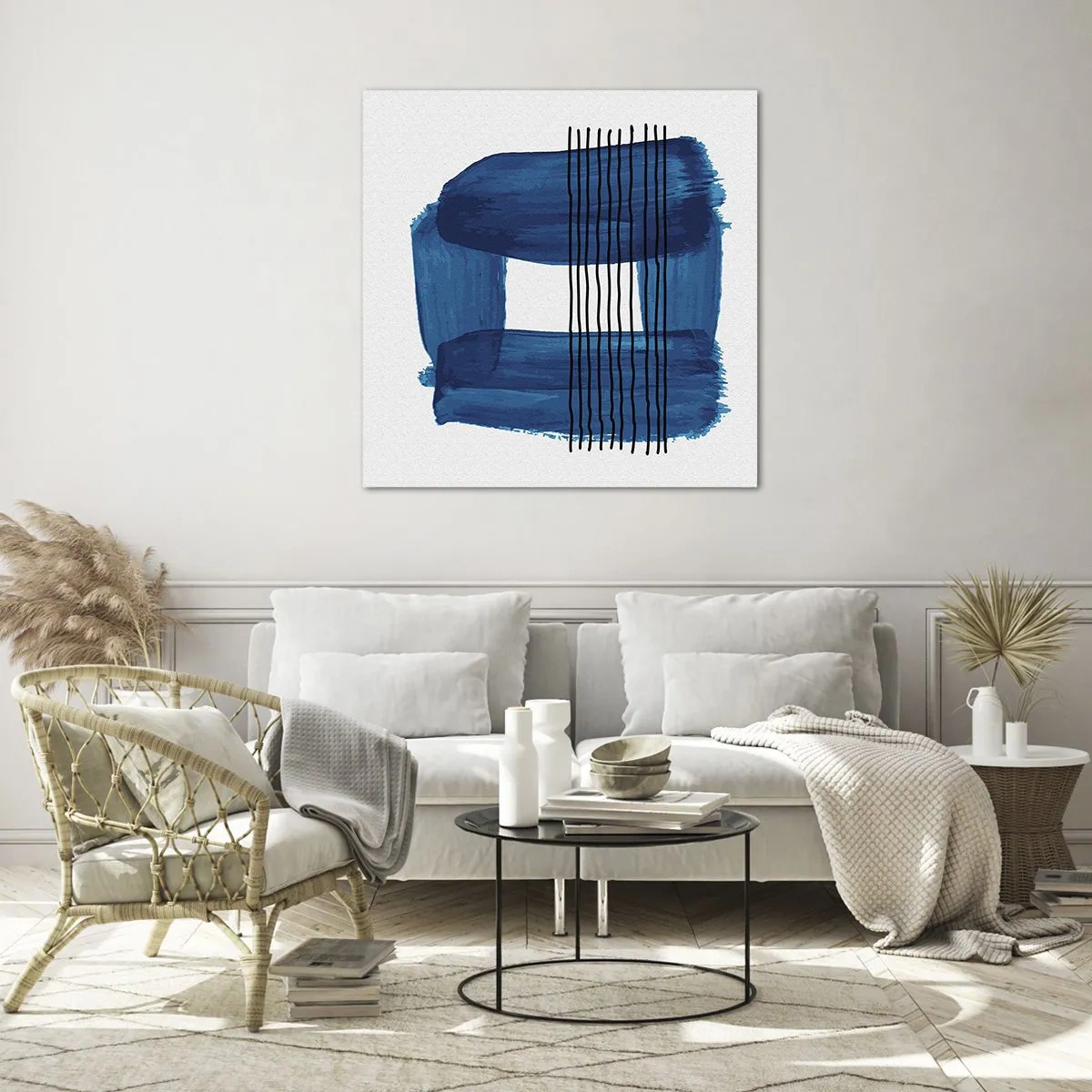 Quadro em vidro - Composição azul-negra - 60x60 cm