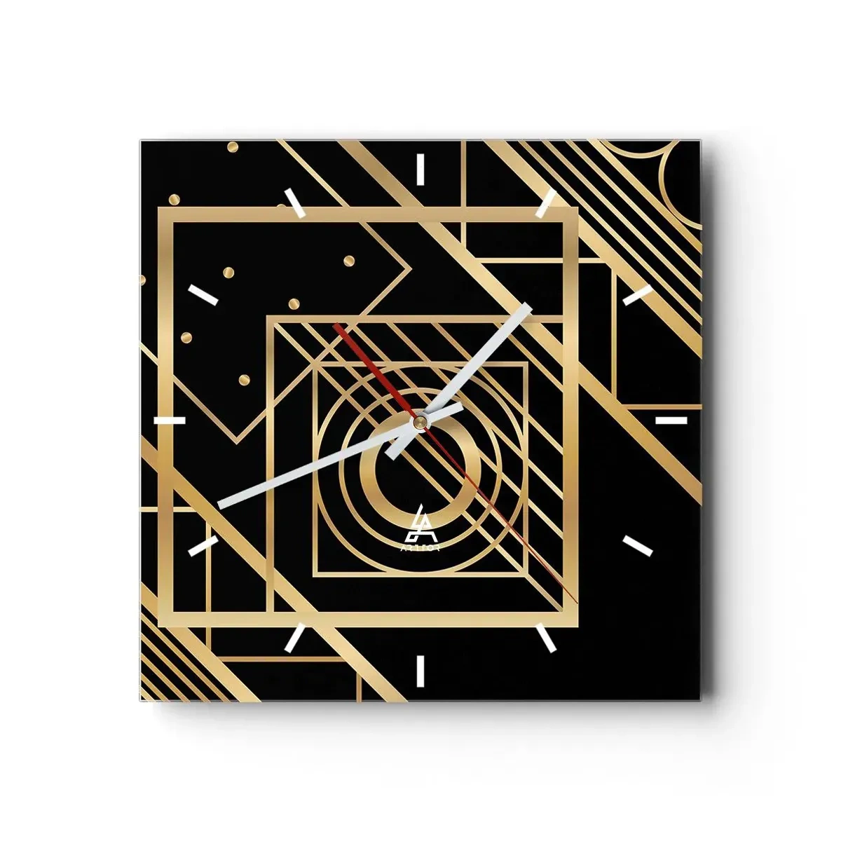 Relógio de parede - Relógio em vidro - Geometria dourada - 30x30 cm