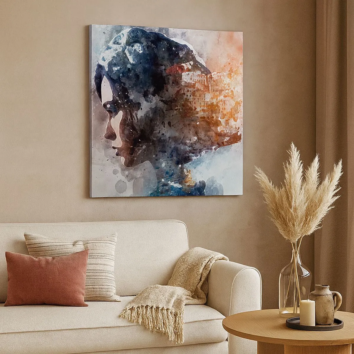 Quadro em tela - Uma história sobre uma menina e uma cidade ao fundo - 30x30 cm