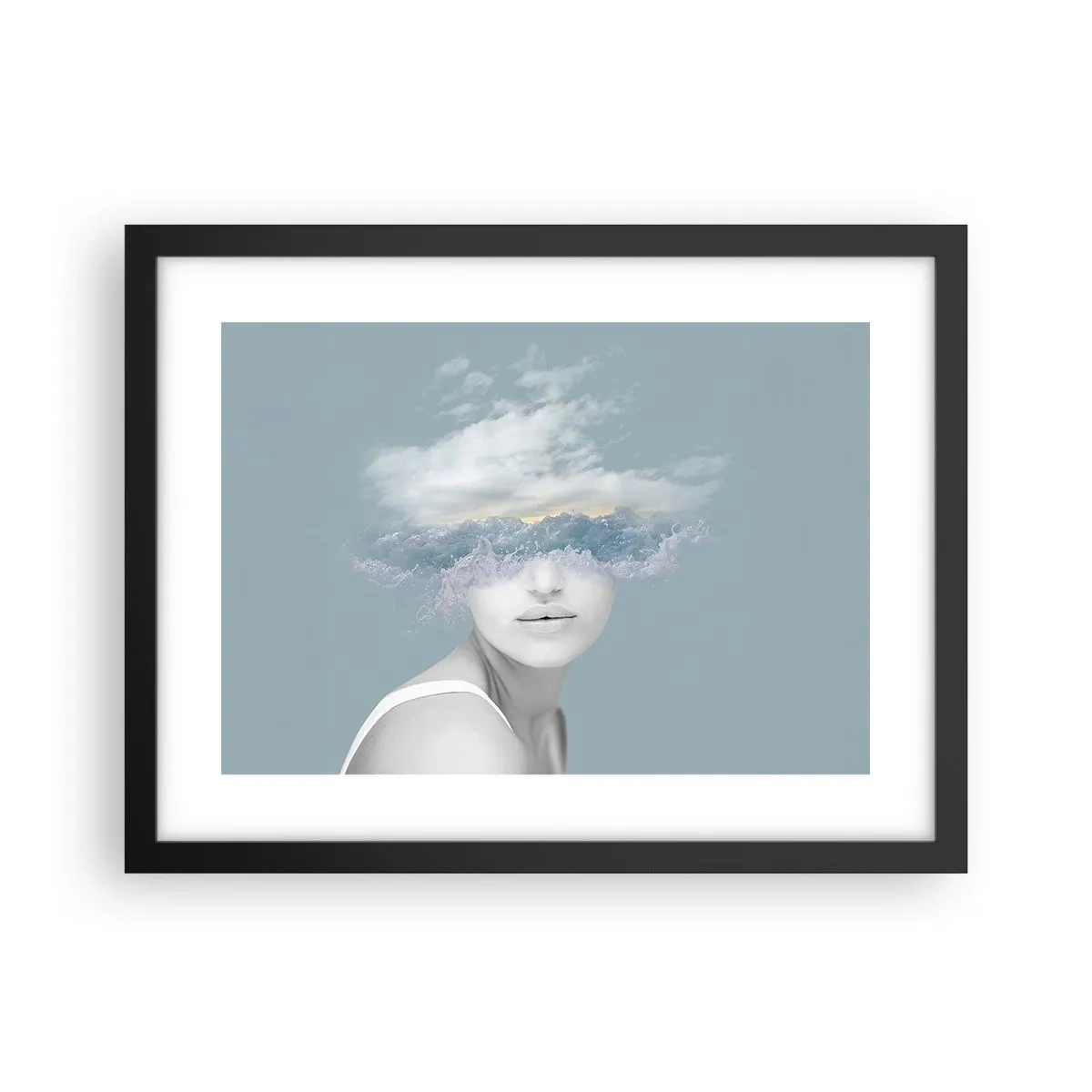 Pôster com moldura preta - Com a cabeça nas nuvens - 40x30 cm