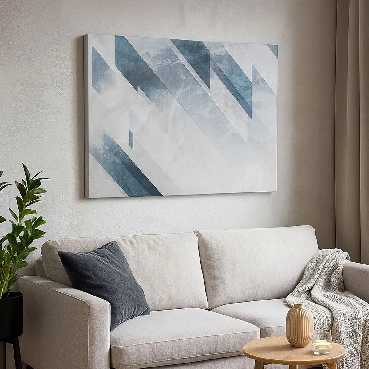 Quadro em tela - Linhas abstratas em tons de cinza e azul - 70x50cm - Arte espacial – movimento cinzento - Decoração de parede moderna para a sala de estar e quarto ARTTOR