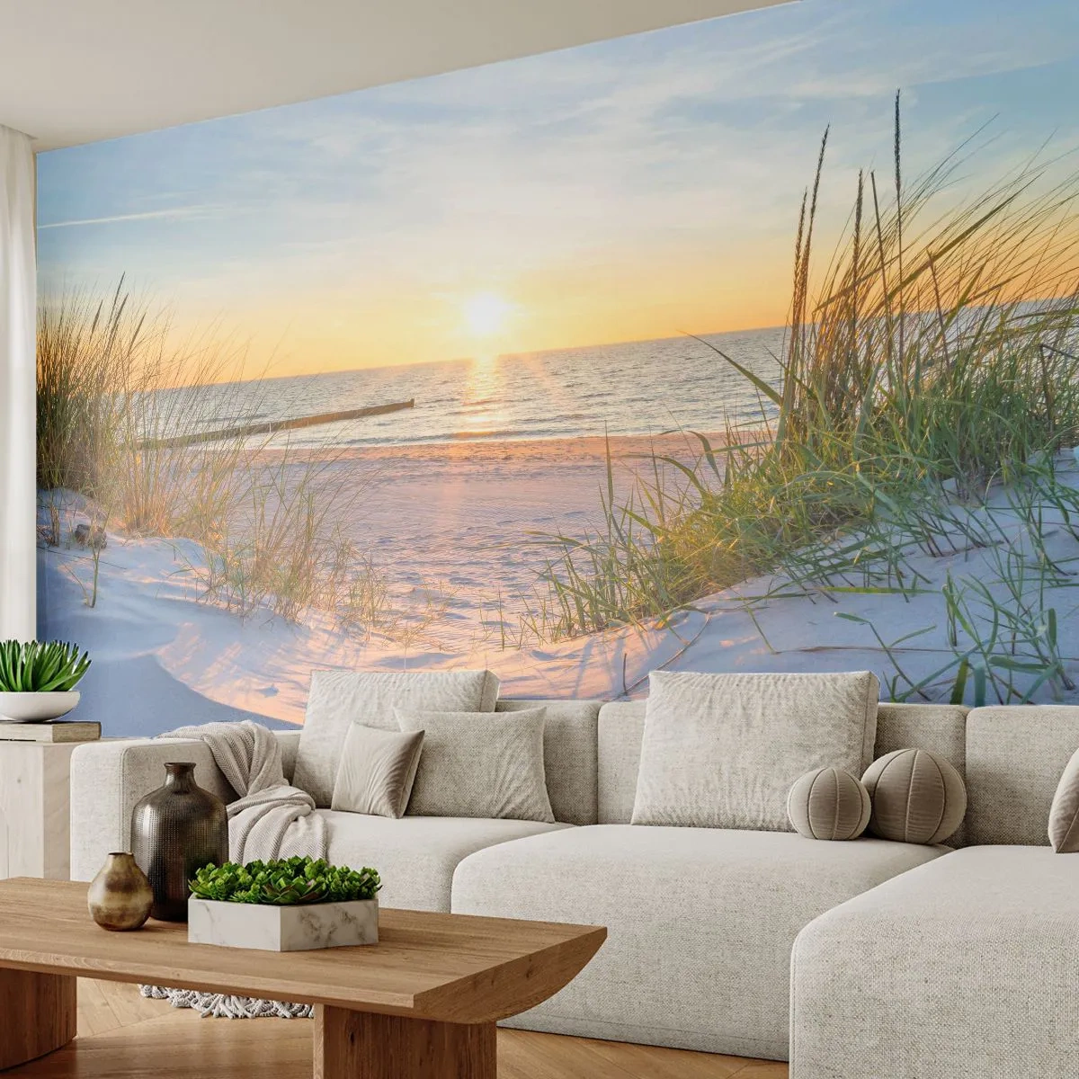Papel de parede personalizado Standard Eco - O som do mar, o canto dos pássaros, a praia selvagem entre a relva... - Paisagem, Mar, Dunas