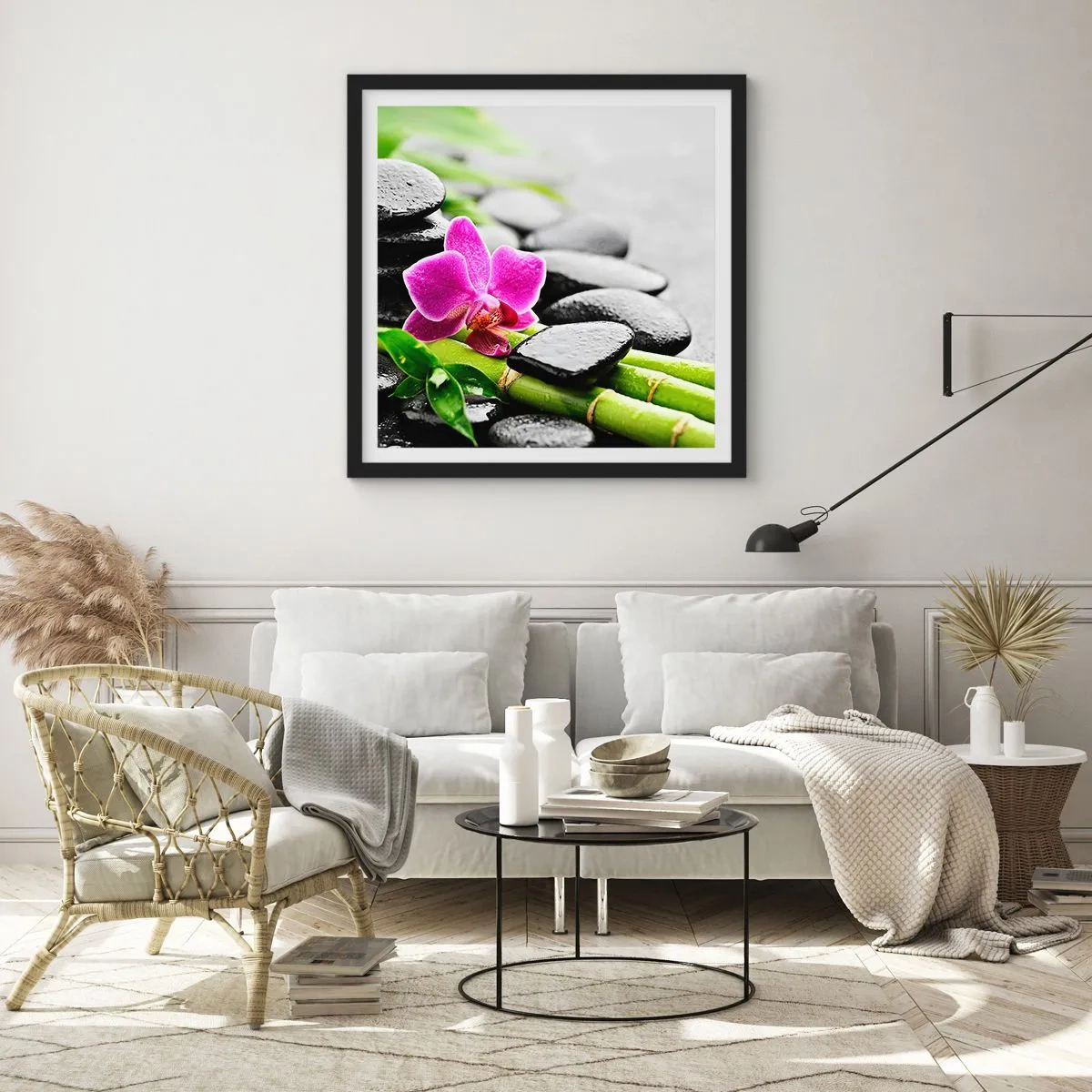 Pôster com moldura preta - Calmo equilíbrio - 50x50 cm