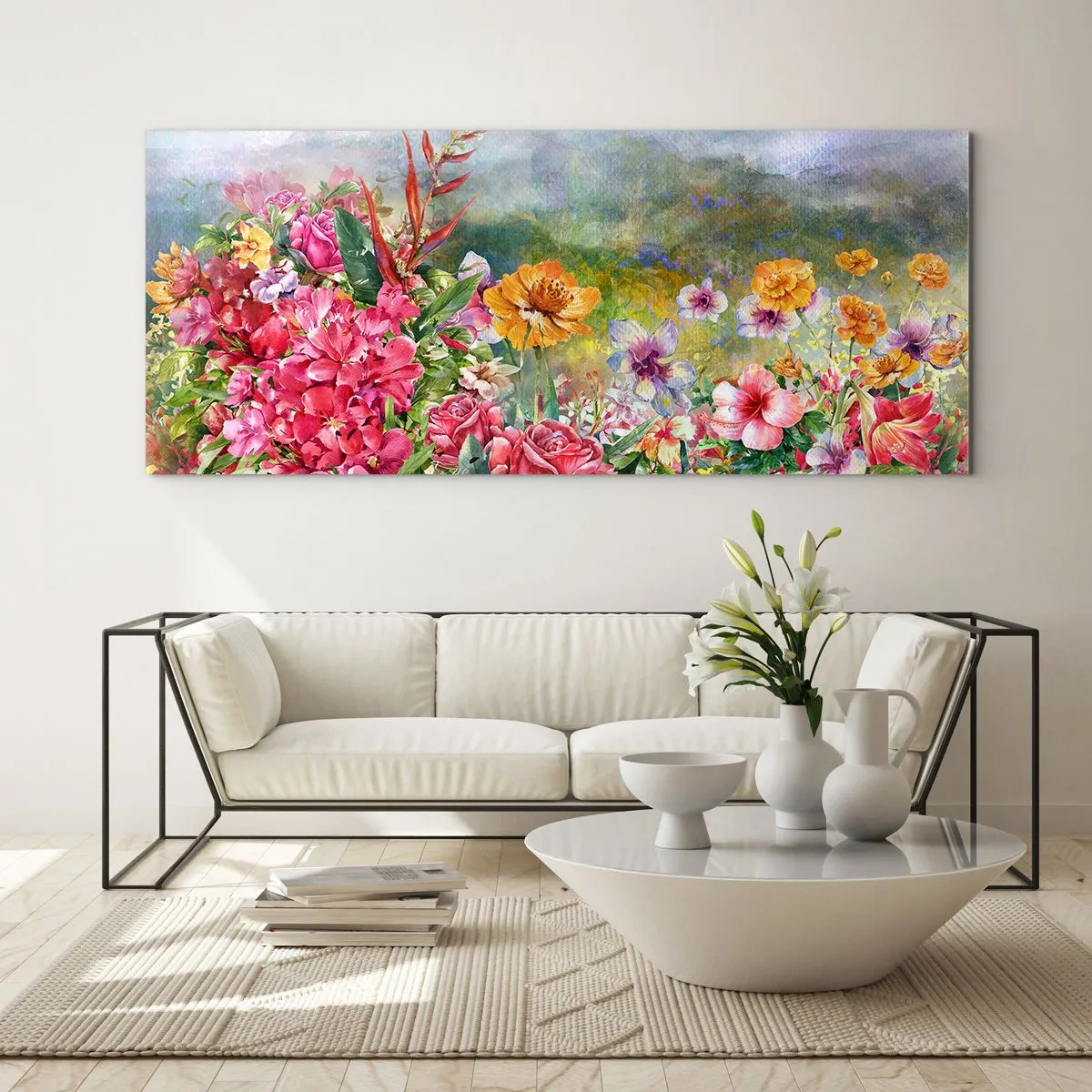 Quadro em vidro - O jardim que enlouqueceu - 100x40 cm