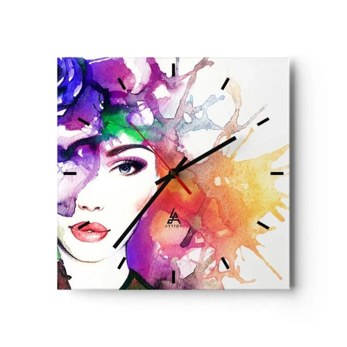 Relógio de parede - Relógio em vidro - Com a cabeça nas nuvens - 40x40 cm