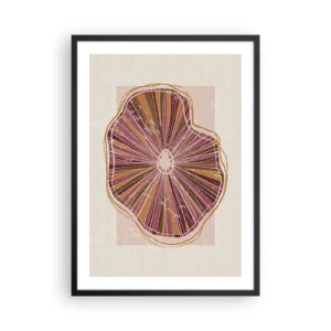 Pôster com moldura preta - Corte transversal abstrato de uma árvore em tons de rosa e marrom. - 50x70cm - Abstração radiante - Decoração de parede moderna para a sala de estar e quarto ARTTOR