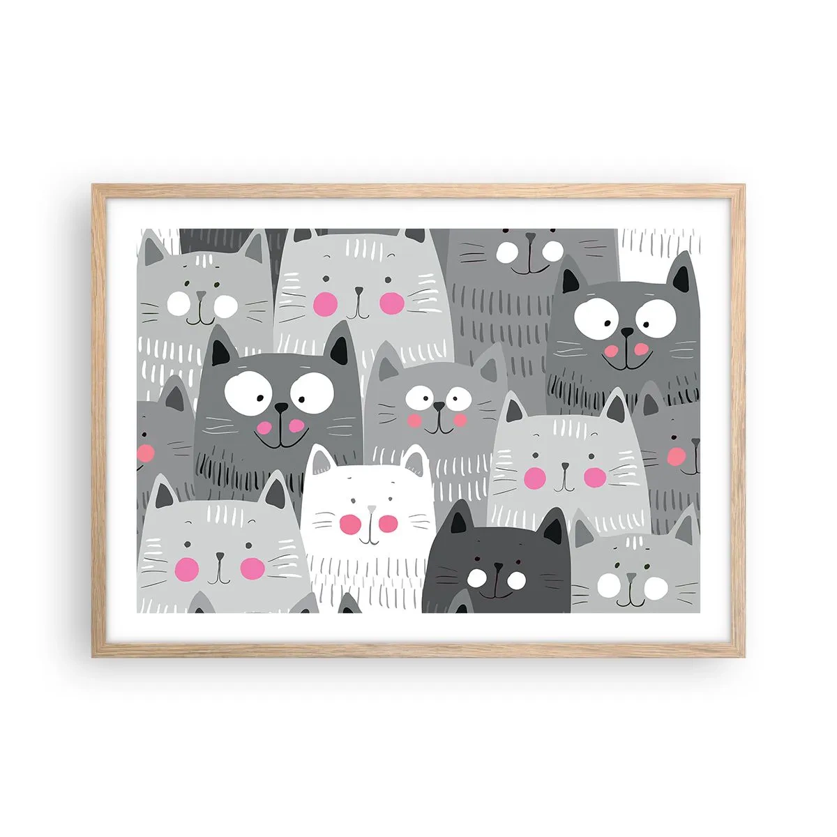 Pôster com moldura de carvalho claro - O mundo dos gatos - 70x50 cm