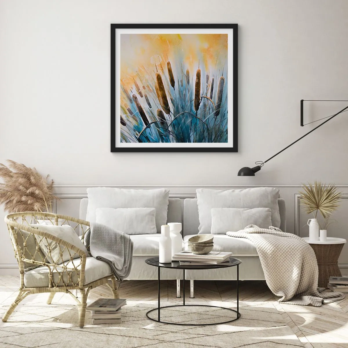 Pôster com moldura preta - O frio da água, o calor do sol - 50x50 cm