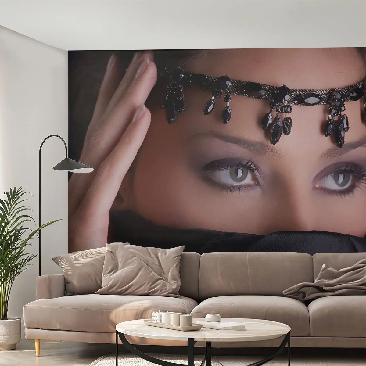 Papel de Parede Premium Sand - Mistério tentador do oriente - Mulher, Olhos, Cultura - 250x175 cm