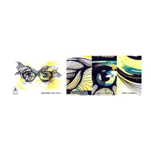 Amostra de papel de parede autocolante Deluxe Sticker - Através de óculos azuis - Abstração, Óculos femininos, Olhos Femininos - 100x30 cm