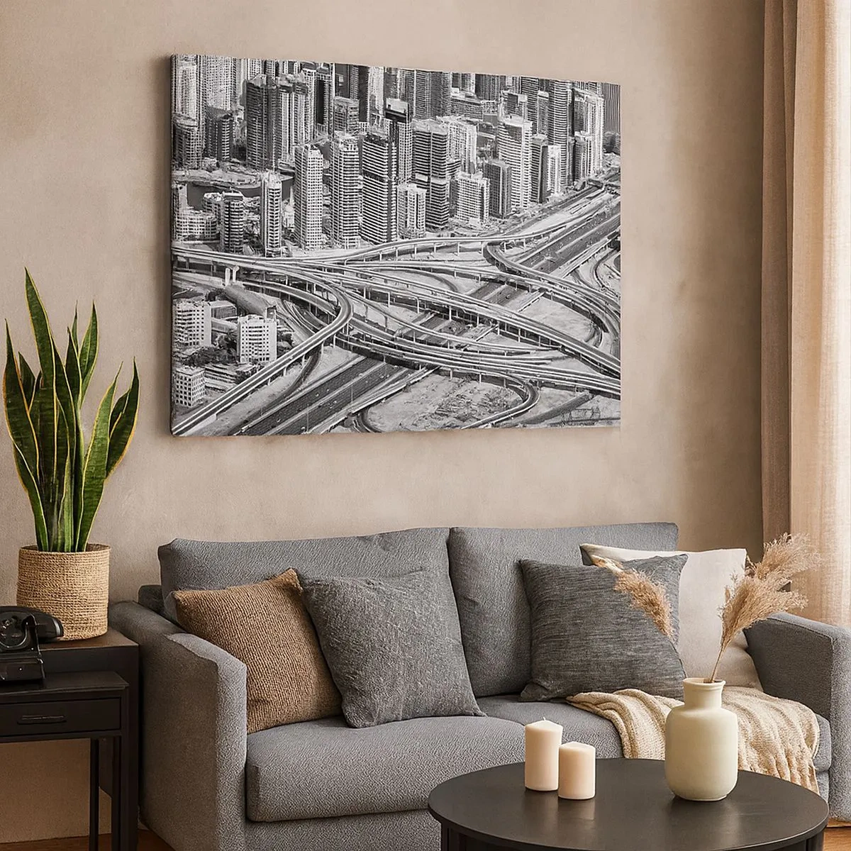 Quadro em tela - Uma vista aérea de Dubai - 70x50cm - Dubai – uma cidade impossível - Decoração de parede moderna para a sala de estar e quarto ARTTOR