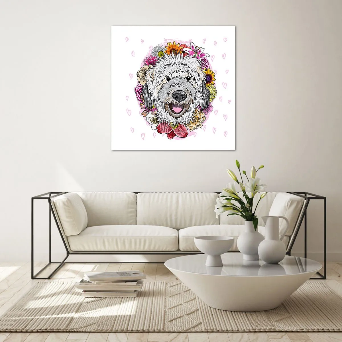 Quadro em vidro - Alegria de cachorrinho - 70x70 cm