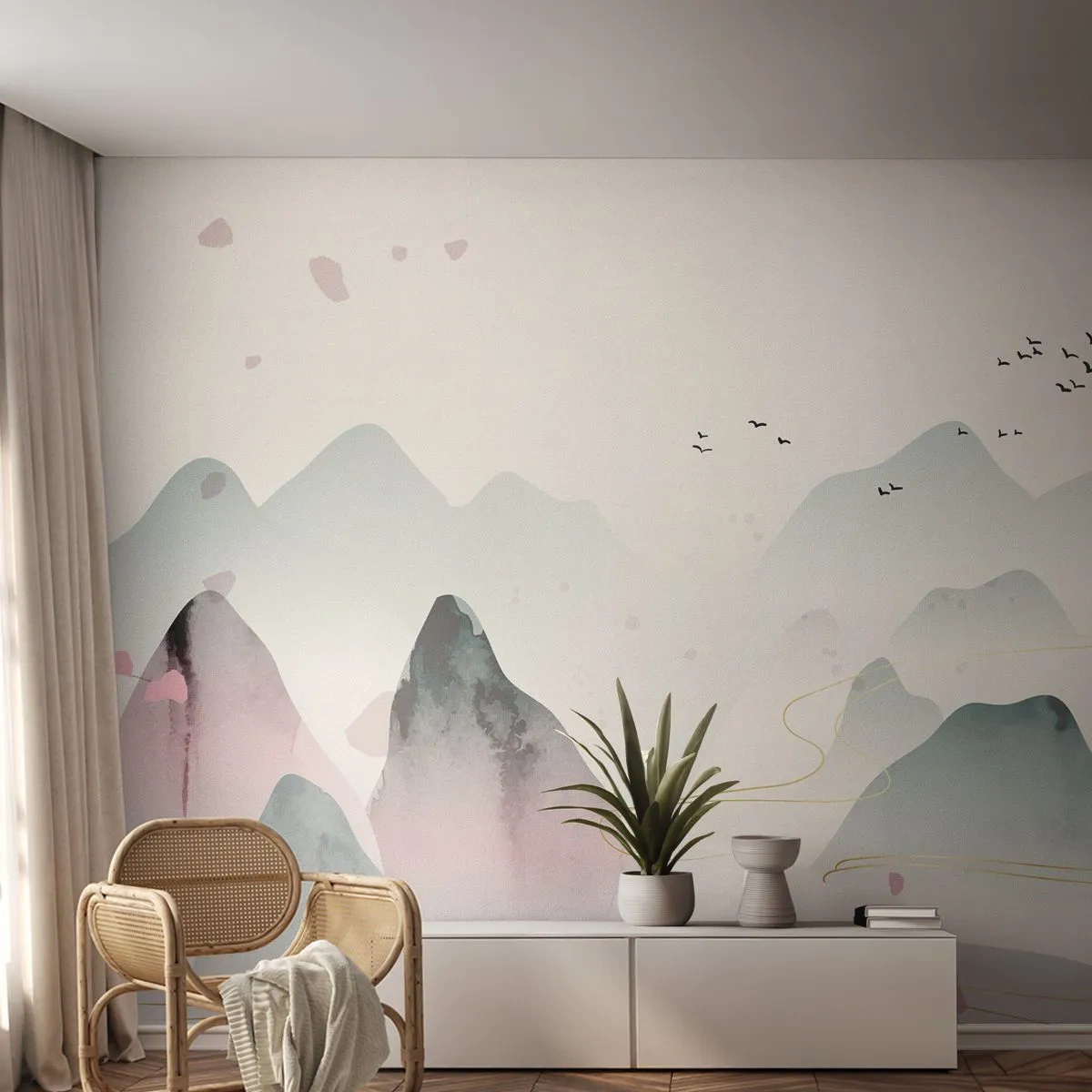 Papel de Parede Autocolante Deluxe Sticker - Acima dos picos - Paisagem, Pássaros, Montanhas - 250x175 cm